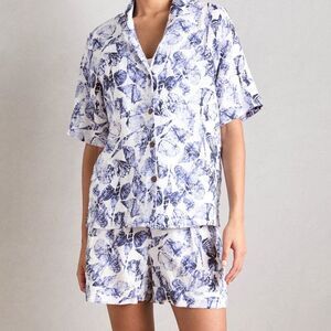 Scotch & Soda CAMP SHIRT Linen Button Down Blouse Blue Size 38 M